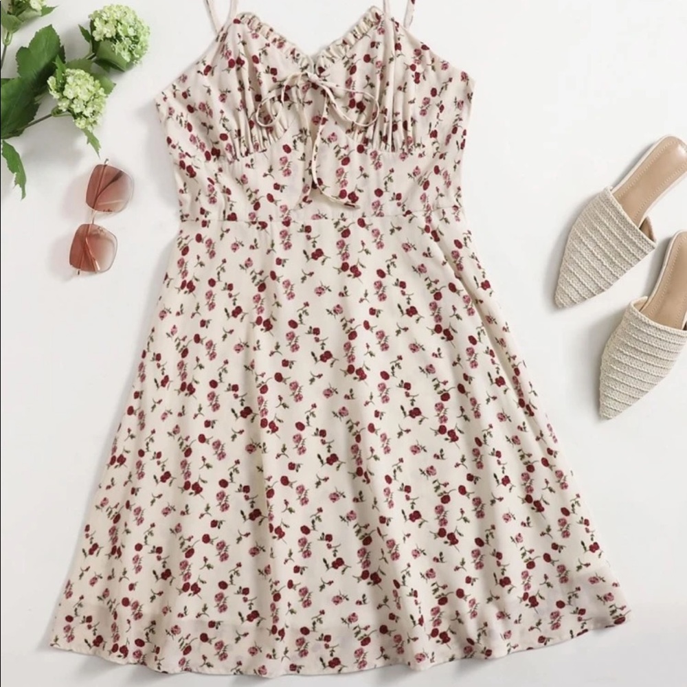 Floral cream & red dress PLUS SIZE
